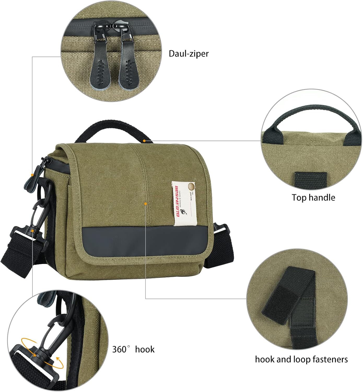 Besnfoto Camera Bag Small Crossbody Camera Shoulder Bag Purse Waterproof Canvas Cute Compact Camera Messenger Bag Case for Mirrorless DSLR SLR Women and Men - Image 3