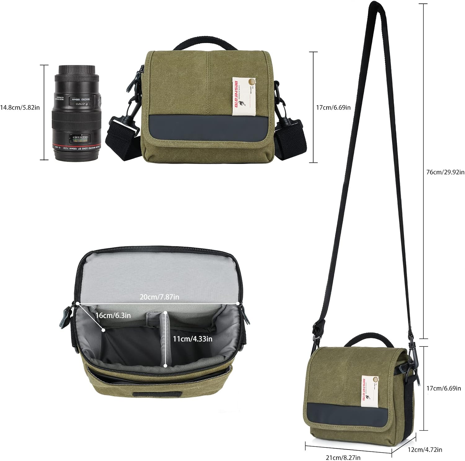 Besnfoto Camera Bag Small Crossbody Camera Shoulder Bag Purse Waterproof Canvas Cute Compact Camera Messenger Bag Case for Mirrorless DSLR SLR Women and Men - Image 4