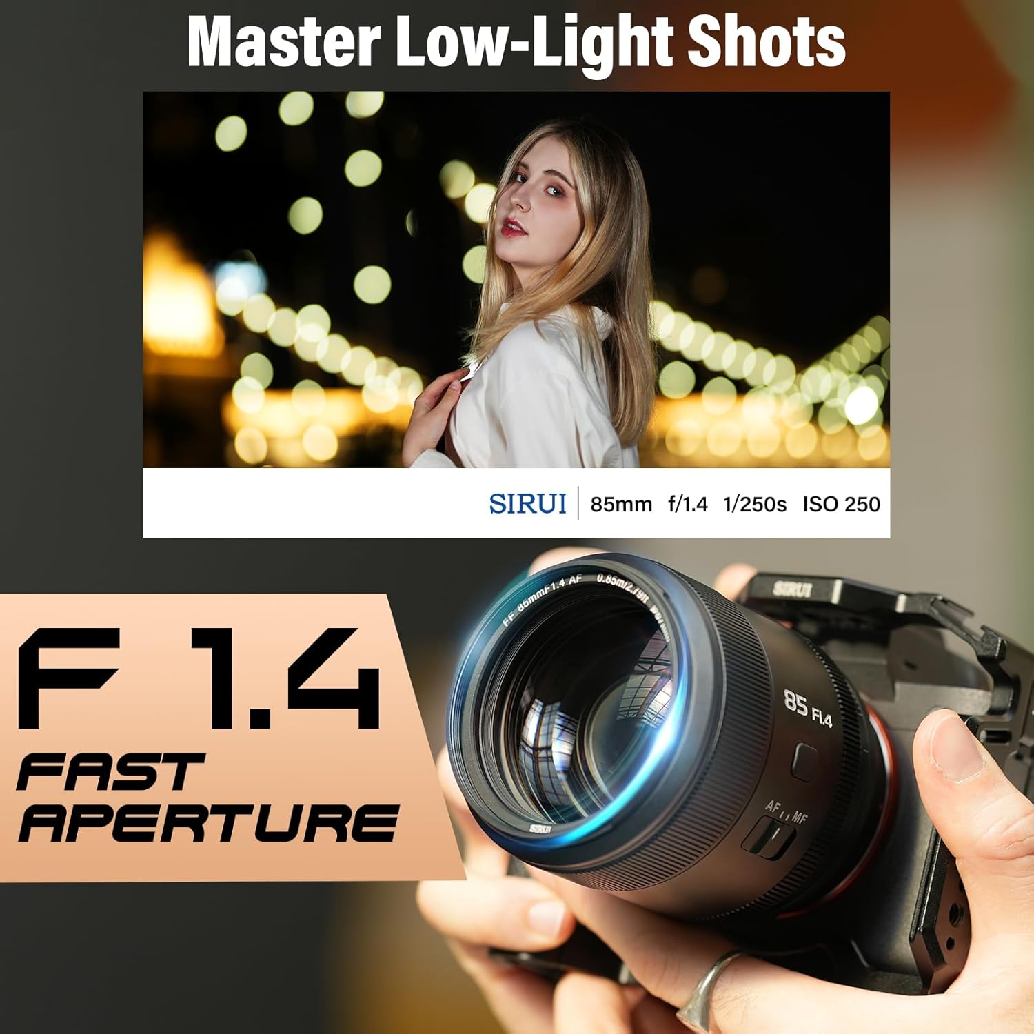 SIRUI Aurora 85mm F1.4 Full Frame Auto Focus Lens, Telephoto Prime Portrait Lens for E Mount Cameras FX3, FX6, A7 Series, A7R Series, A7S Series, A9, ZV-E1, Black - Image 5